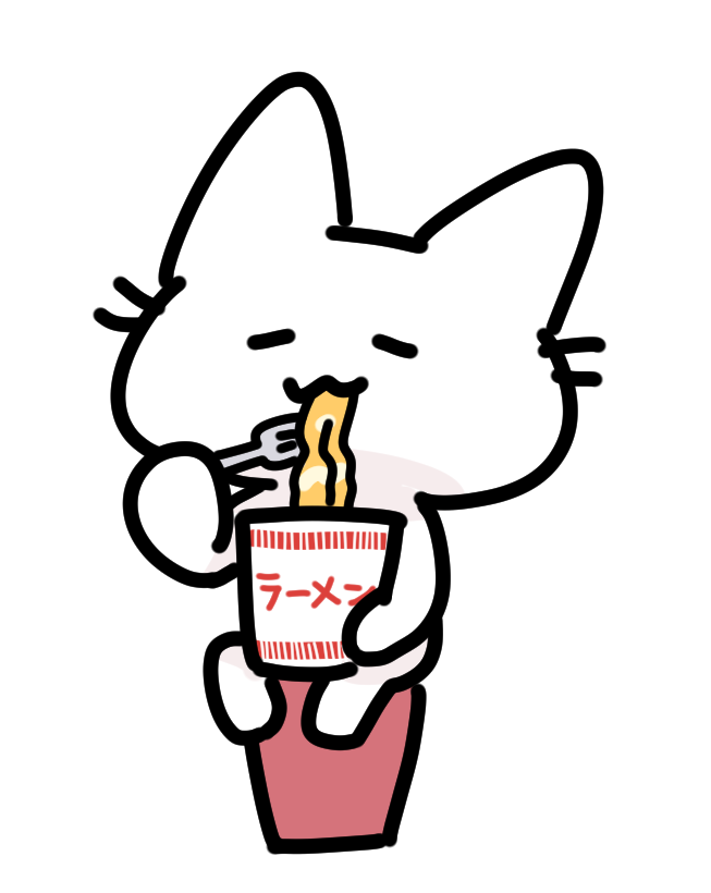 ラーメンを食べる猫